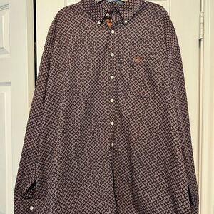 Panhandle Rough Stock Men's Brown Navy Geometric Western Pattern Shirt XXL